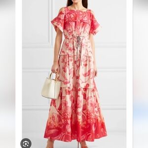 Peter Pilotto Floral Cotton Maxi Dress Size 6 Women Cold Shoulder Tiered Buttons